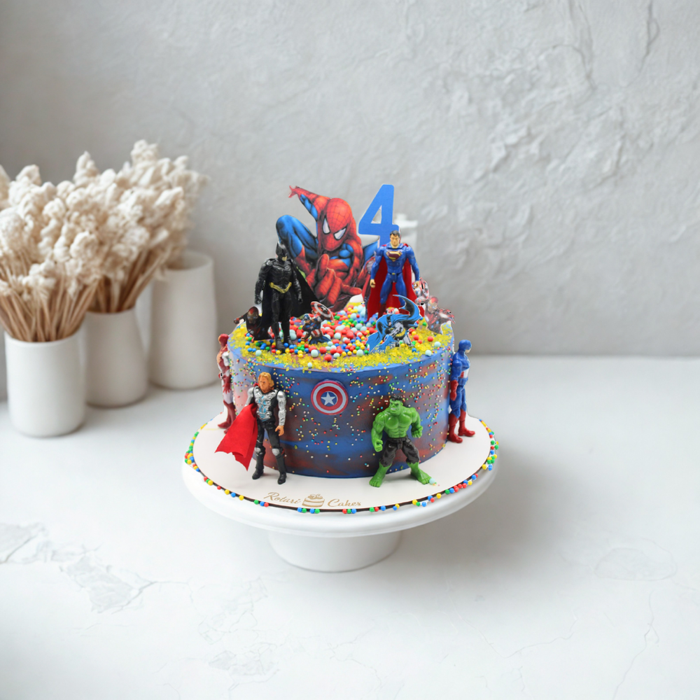 superheroes theme cake