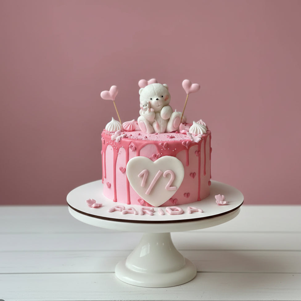 teddy bear theme cake in pink colour for kids birthdays in nottingham