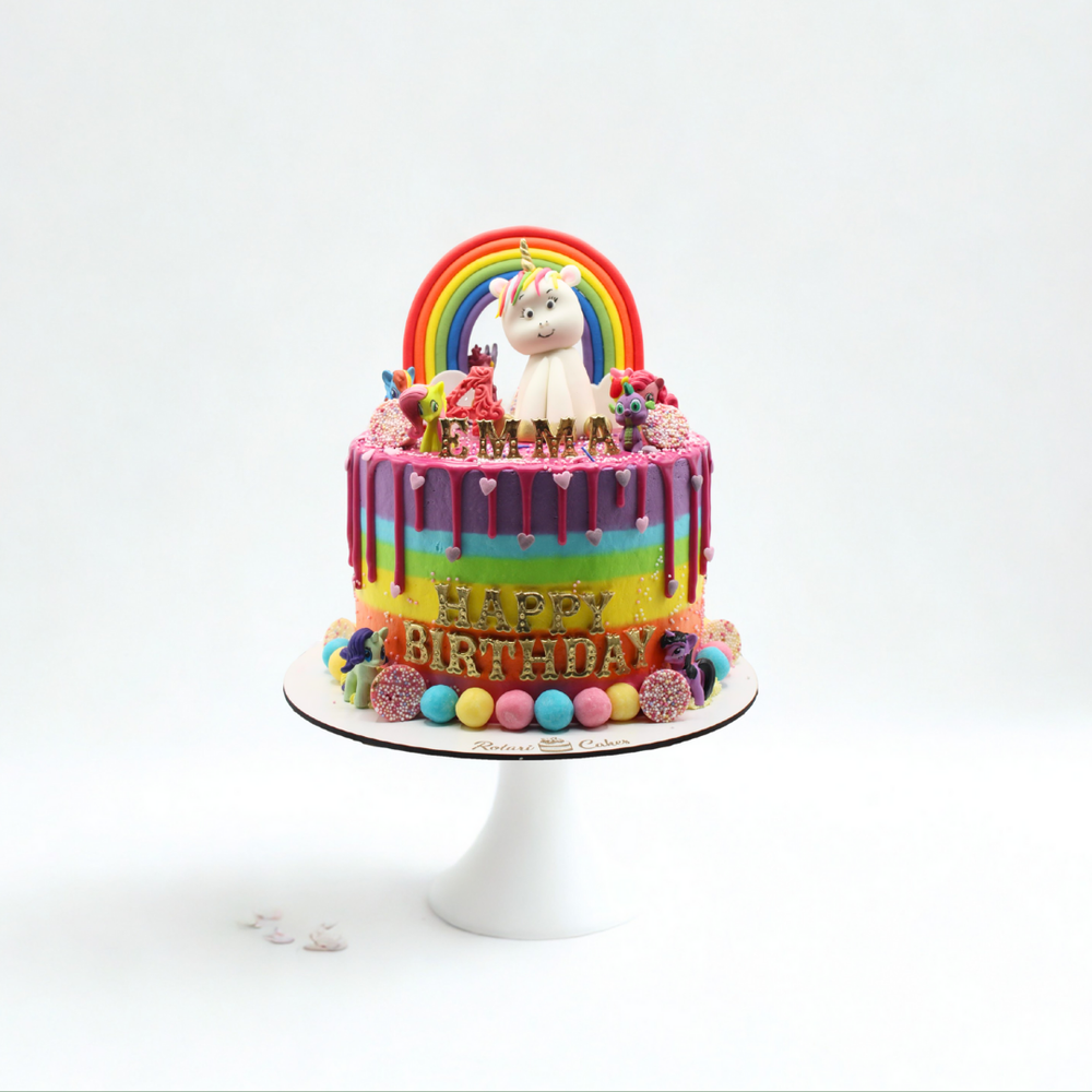 Unicorn theme and rainbow cake