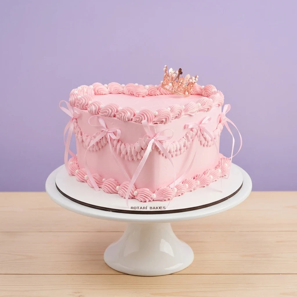 vintage Pink cake with ribbons for girls to celebrate her princess birthday