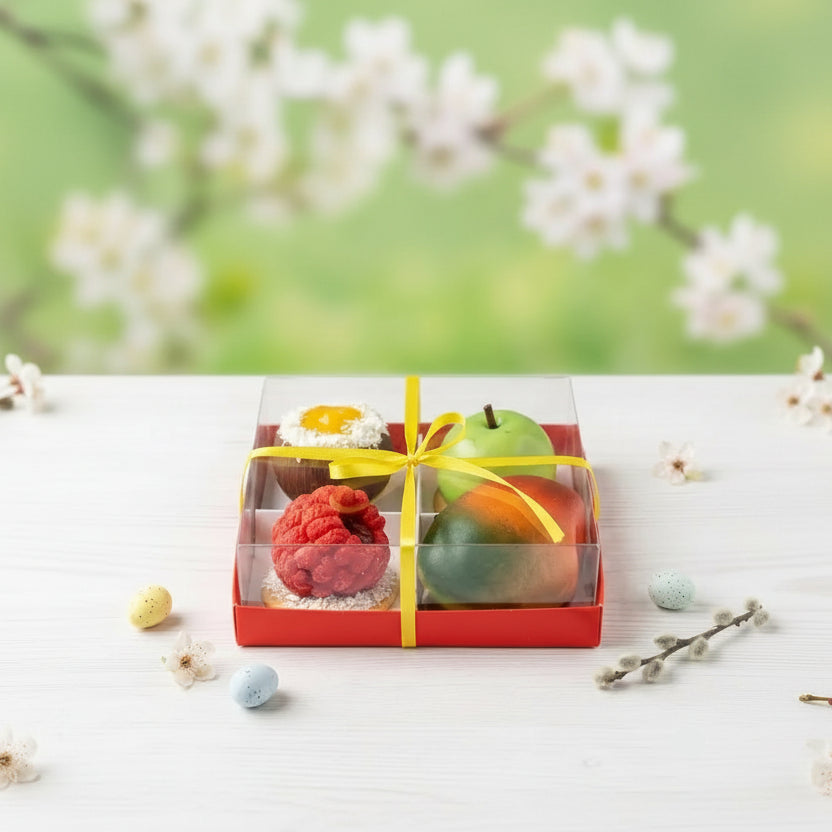 viral fruit pastries in a transparent box for easter and other occasions