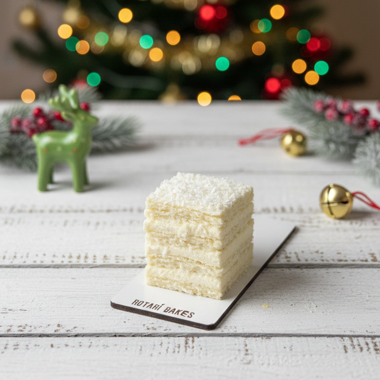
                  
                    white sliced christmas on a card with a Christmas tree and decorations in the background
                  
                